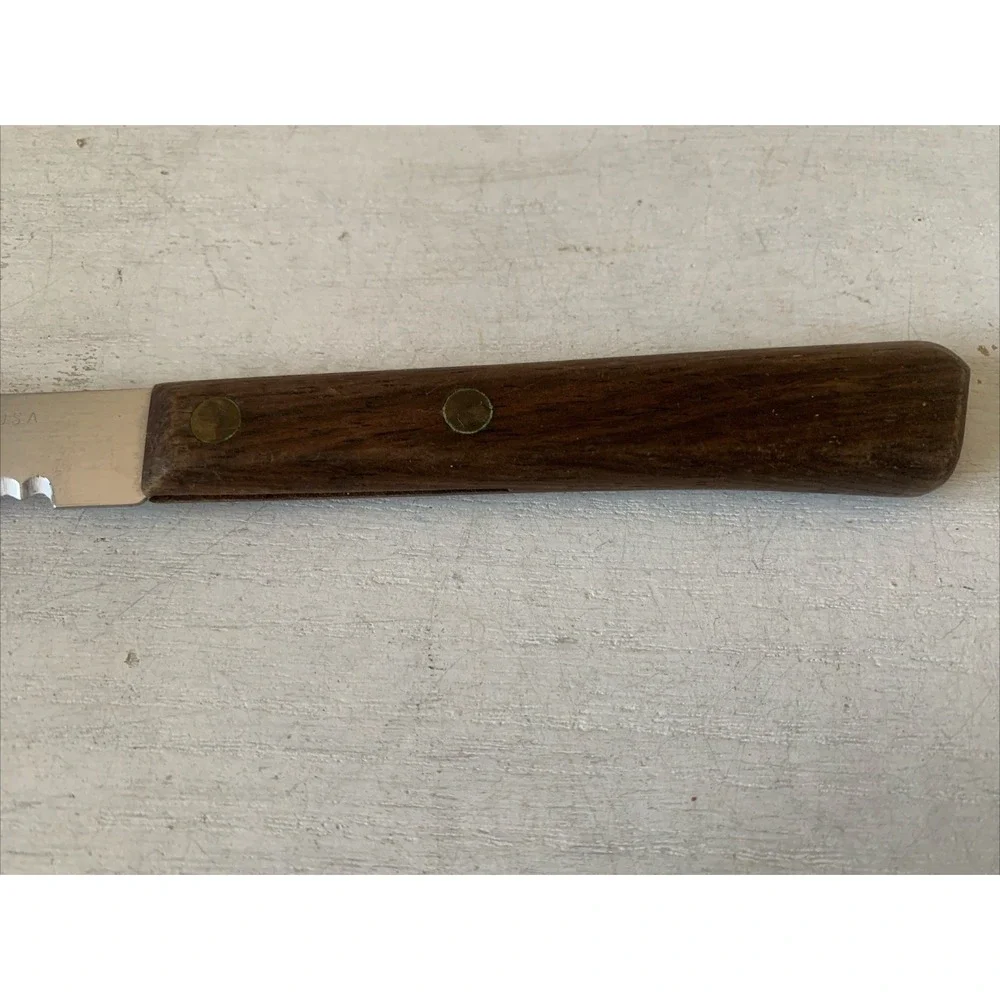 Forgecraft USA Steak‎ Knife Serrated Stainless Steel Wood Handle Vintage 8.25in